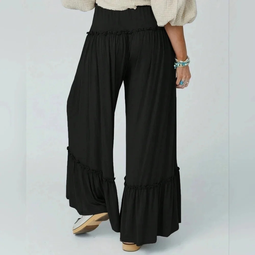 Women's High Waisted Wide Leg Pants With Stretch - Picture 3 of 3